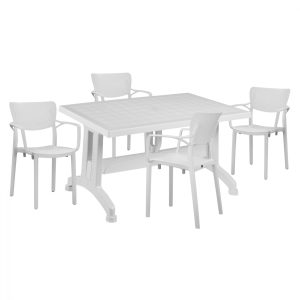 ΣΕΤ ΤΡΑΠΕΖΑΡΙΑ 5ΤΜΧ ΤΡΑΠΕΖΙ ΠΟΛΥΠΡΟΠΥΛΕΝΙΟΥ 140Χ80 & ΠΟΛΥΘΡΟΝΕΣ ΛΕΥΚΕΣ HM11456