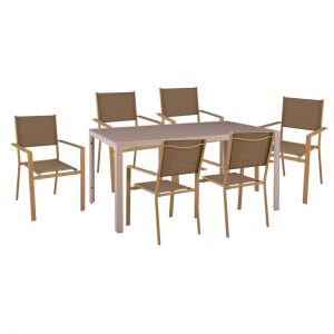 ΣΕΤ ΤΡΑΠΕΖΑΡΙΑ 7 ΤΜΧ ΤΡΑΠΕΖΙ ΜΕ ΓΥΑΛΙ 150Χ90 ΚΑΙ ΠΟΛΥΘΡΟΝΕΣ ΚΑΠΟΥΤΣΙΝΟ-GOLD HM11495