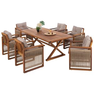 ΣΕΤ ΤΡΑΠΕΖΑΡΙΑ 7ΤΜΧ ΑΠΟ ΜΑΣΙΦ ΞΥΛΟ ΙΡΟΚΟ ΜΕ ΣΧΟΙΝΙ ΜΠΕΖ-ΚΑΦΕ HM5878.01