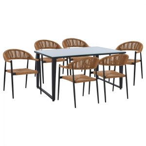 ΣΕΤ ΤΡΑΠΕΖΑΡΙΑ 7ΤΜΧ ΤΡΑΠΕΖΙ ΓΚΡΙ ΜΕ ΓΥΑΛΙ 160X90 & ΠΟΛΥΘΡΟΝΕΣ ΑΝΘΡΑΚΙ ΜΠΕΖ HM11447