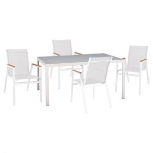 ΣΕΤ ΤΡΑΠΕΖΑΡΙΑΣ 5ΤΜΧ ΤΡΑΠ. 150Χ90 & ΠΟΛ/ΝΕΣ ΑΛΟΥΜΙΝΙΟΥ ΜΕ TEXTILENE ΛΕΥΚΕΣ HM11705.01