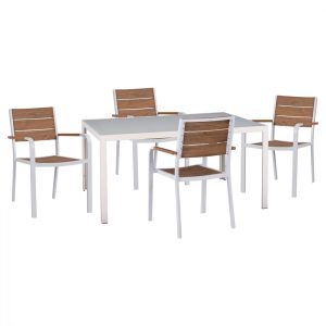 ΣΕΤ ΤΡΑΠΕΖΑΡΙΑΣ 5ΤΜΧ ΤΡΑΠ. 150Χ90 & ΠΟΛ/ΝΕΣ ΑΛΟΥΜΙΝΙΟΥ ΜΕ POLYWOOD ΛΕΥΚΕΣ HM11706.01