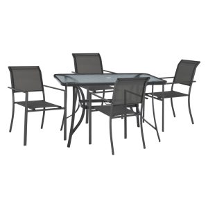 ΣΕΤ ΤΡΑΠΕΖΑΡΙΑΣ 5ΤΜΧ ΤΡΑΠ ΜΕΤΑΛΛΙΚΟ 120Χ70 & ΠΟΛ ΑΛΟΥΜΙΝΙΟΥ TEXTLINE ΓΚΡΙ HM11822