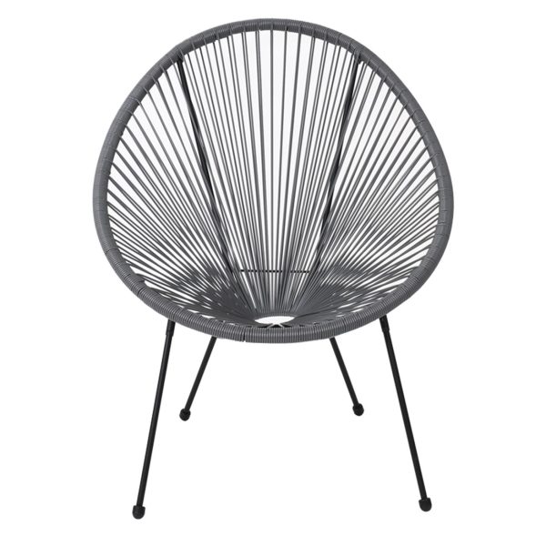 Acapulco Πολυθρόνα Μέταλλο Βαφή Μαύρο, Rattan Γκρι - Ε245.4