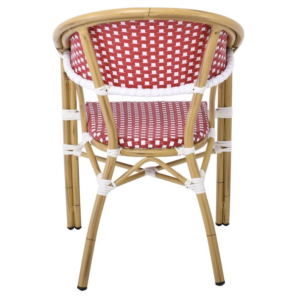 PARIS Πολυθρόνα Dining Αλουμίνιο Φυσικό, Wicker Άσπρο - Κόκκινο, Στοιβαζόμενη