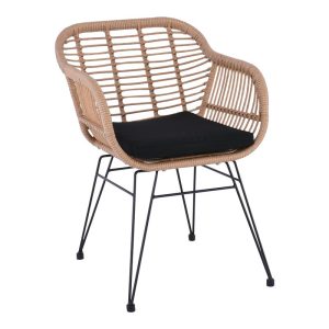 Salsa Πολυθρόνα Τραπεζαρίας Κήπου, Μέταλλο Βαφή Μαύρο, Wicker Φυσικό, Μαξιλάρι Μαύρο - Ε244.Κ