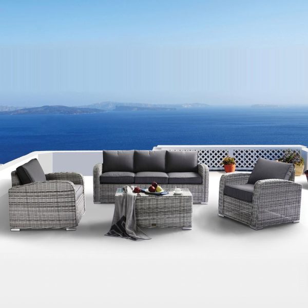 BELMAR Living Set Σαλόνι Κήπου ALU:3Θέσ+2 Πολυθρόνες+Τραπέζι Wicker GreyWhite