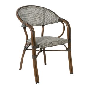 Vegera Πολυθρόνα Dining Αλουμίνιο Βαφή Καρυδί Textilene Μπεζ, Στοιβαζόμενη - Ε258.11