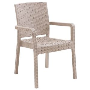 Lora Pro Πολυθρόνα Κήπου Στοιβαζόμενη, PP UV (Rattan Look) Απόχρωση Cappuccino Ε3030,1 (1)